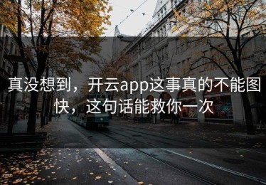 真没想到，开云app这事真的不能图快，这句话能救你一次