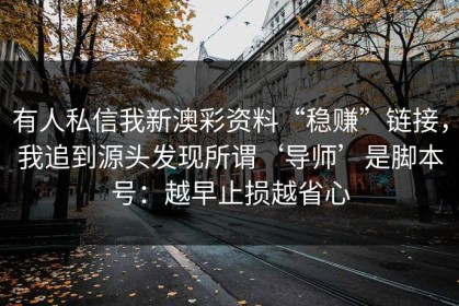 有人私信我新澳彩资料“稳赚”链接，我追到源头发现所谓‘导师’是脚本号：越早止损越省心