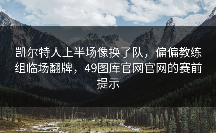 凯尔特人上半场像换了队，偏偏教练组临场翻牌，49图库官网官网的赛前提示